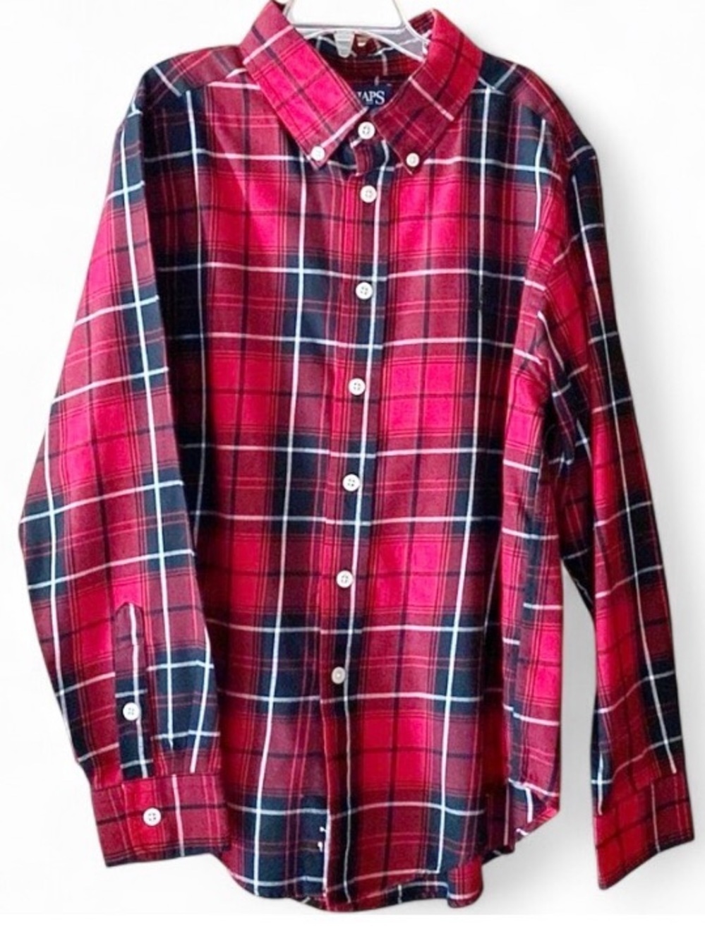 Chaps Ralph Lauren Boys Plaid Button-Down Shirt Red Black Size M 10-12